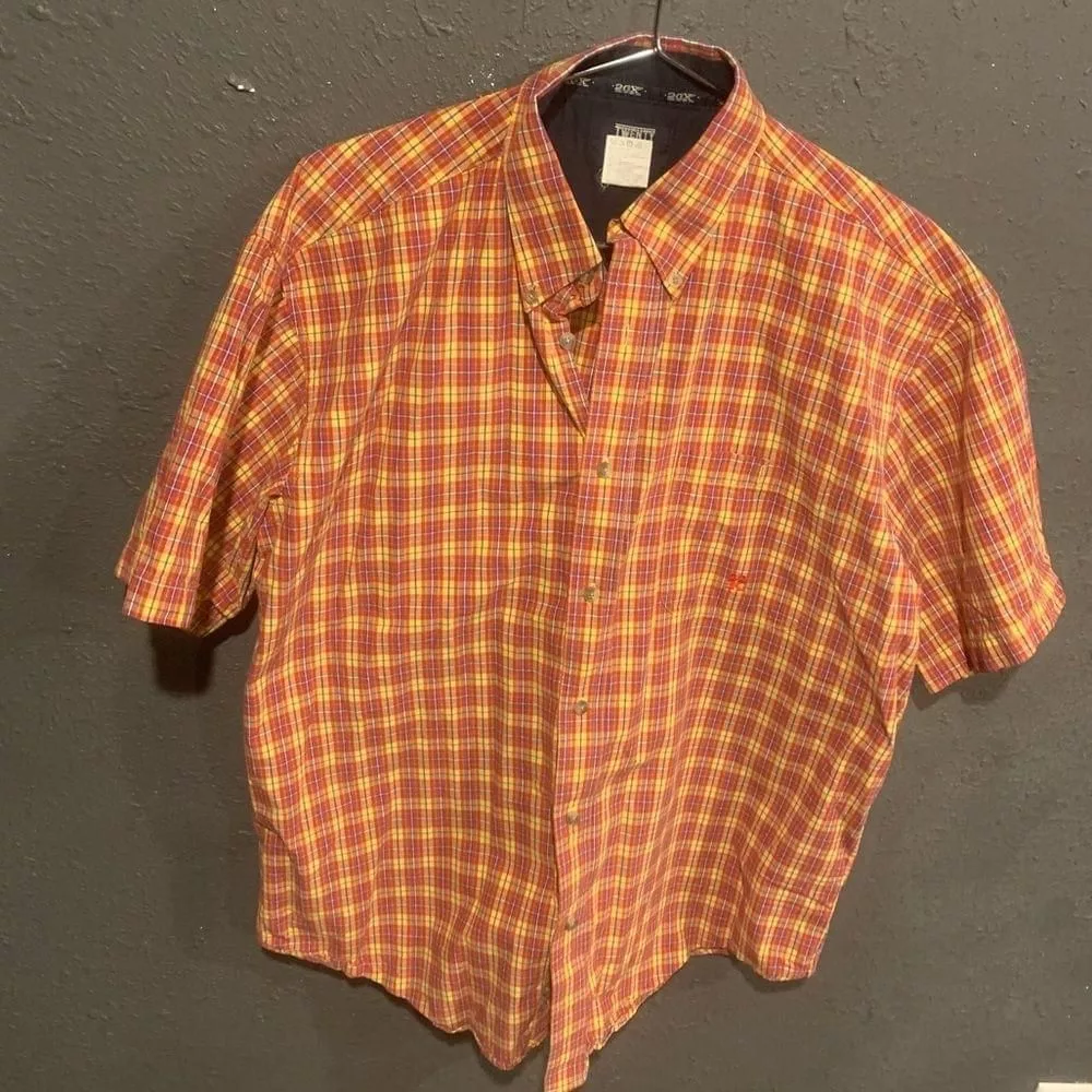 Wrangler Short Sleeve T Shirts Men’s 20x Wrangler Button Down Shirt Orange