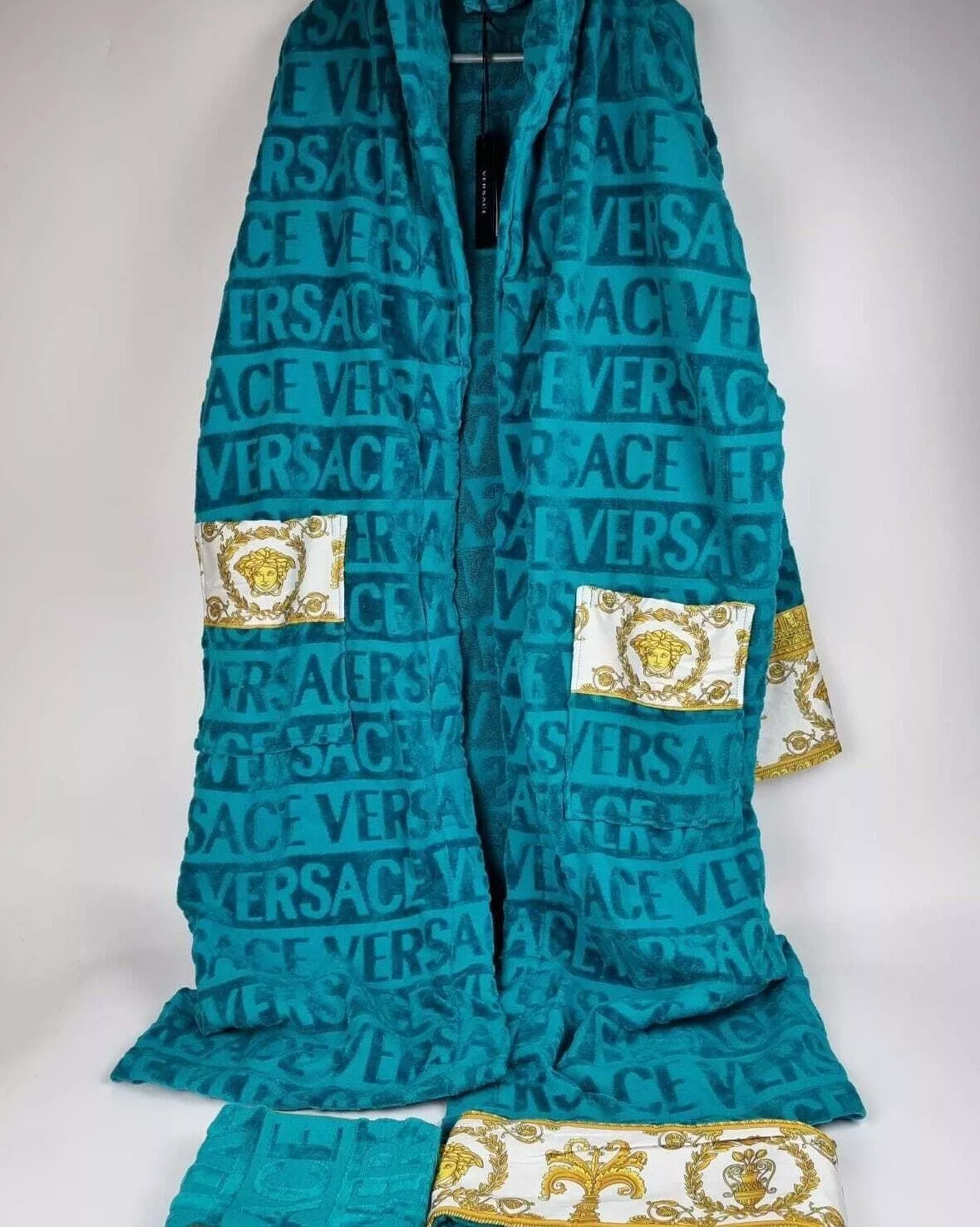 Versace Light Jackets Versace Baroque Print Blue Long Bathrobe New XXL