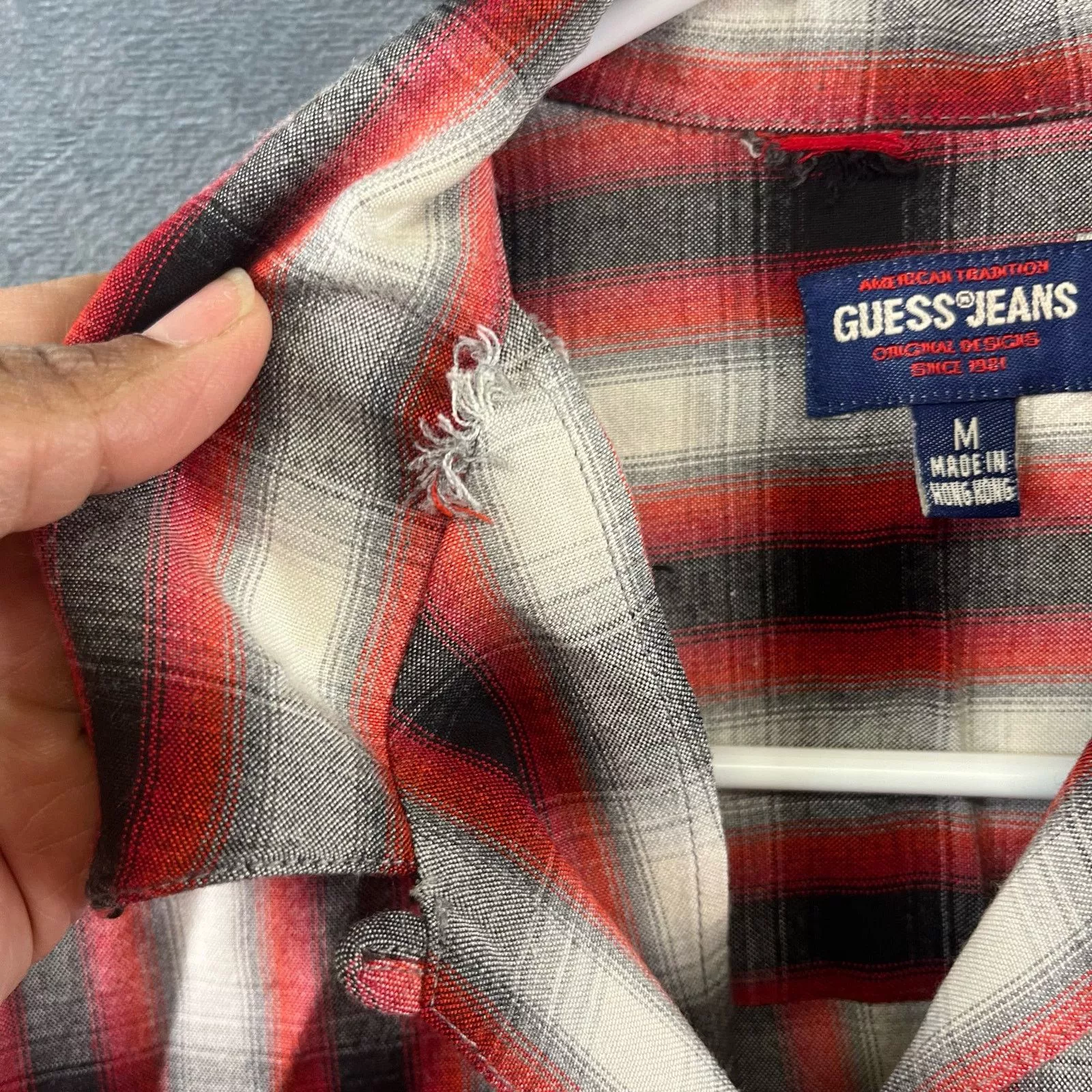 Guess Shirts Button Ups Vintage Guess Made in USA Plaid Button Down Shirt Medium Red
