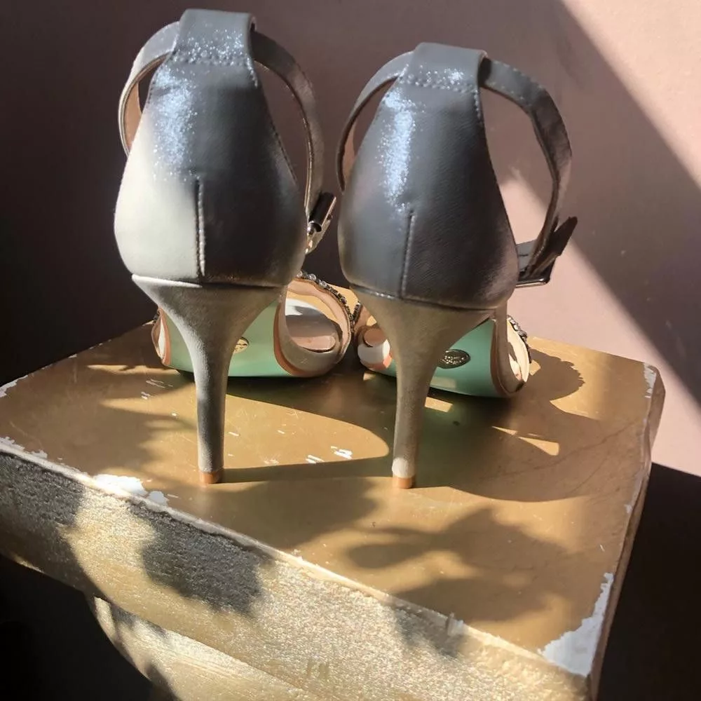 Designer Heels Designer Strap heels pumps. Silver with pearls and stones.