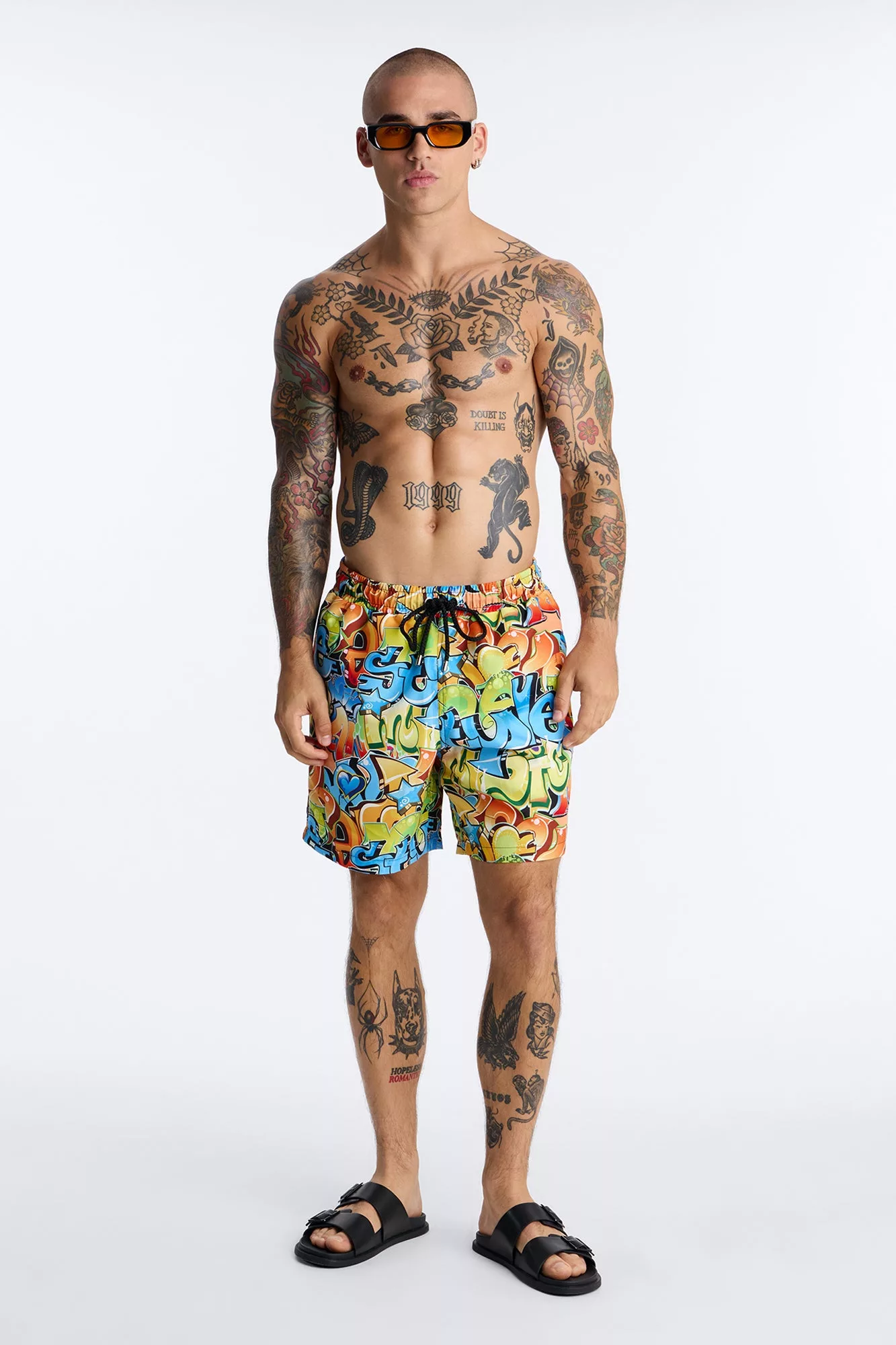 All That Graffiti Swim Trunk 7″ - Blue/combo