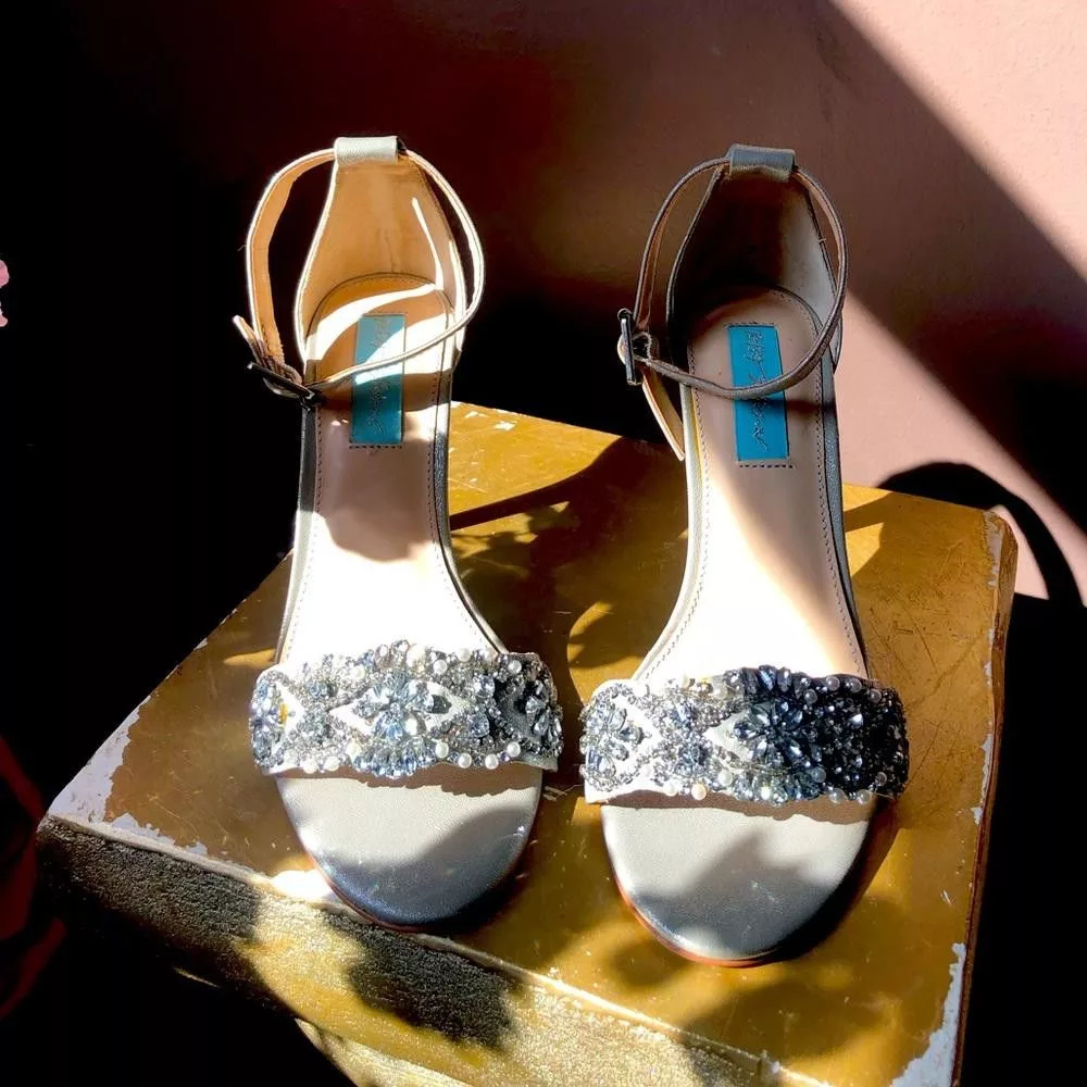 Designer Heels Designer Strap heels pumps. Silver with pearls and stones.