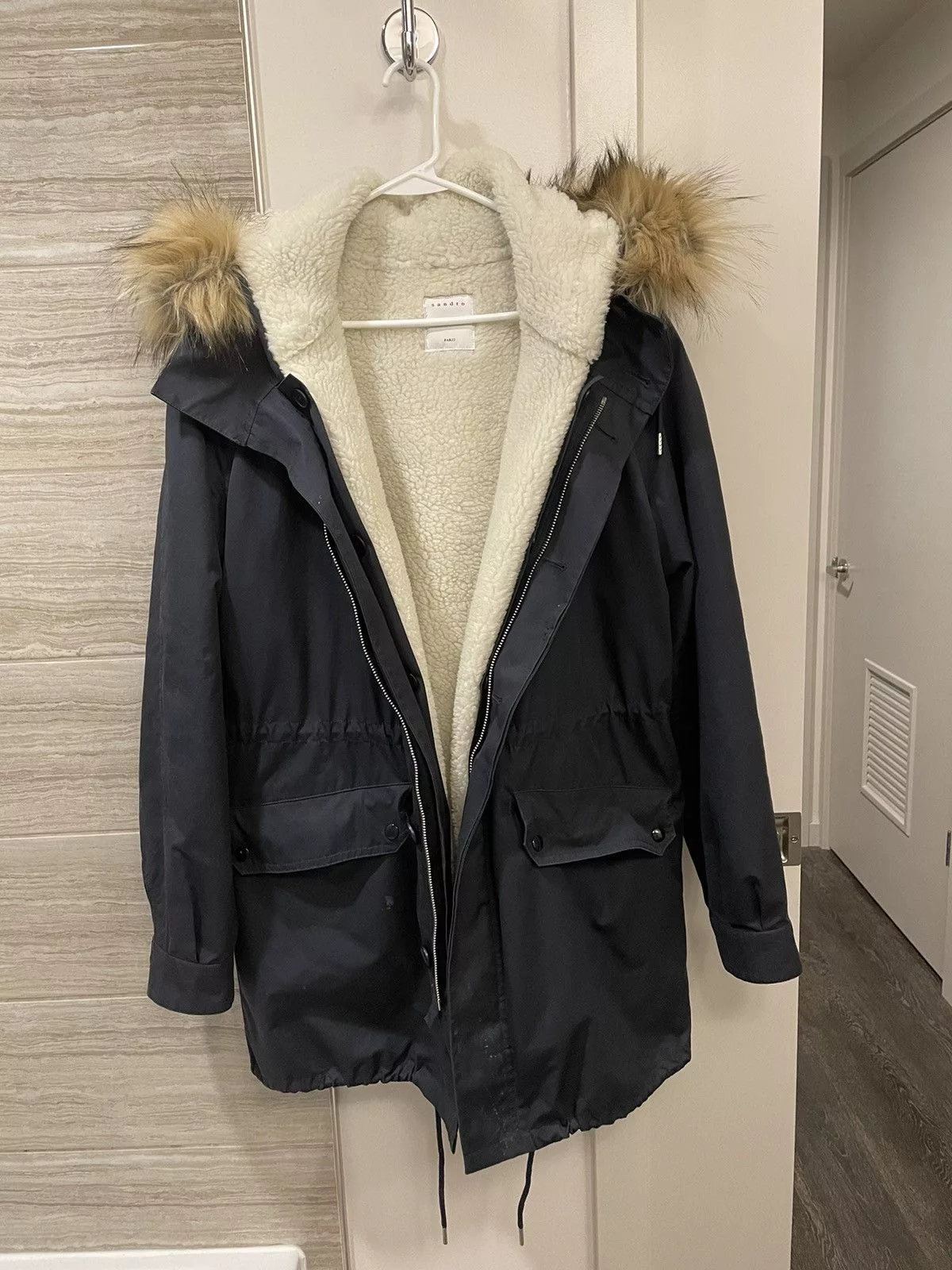 Sandro Heavy Coats Sandro Navy Blue Heavy Coat