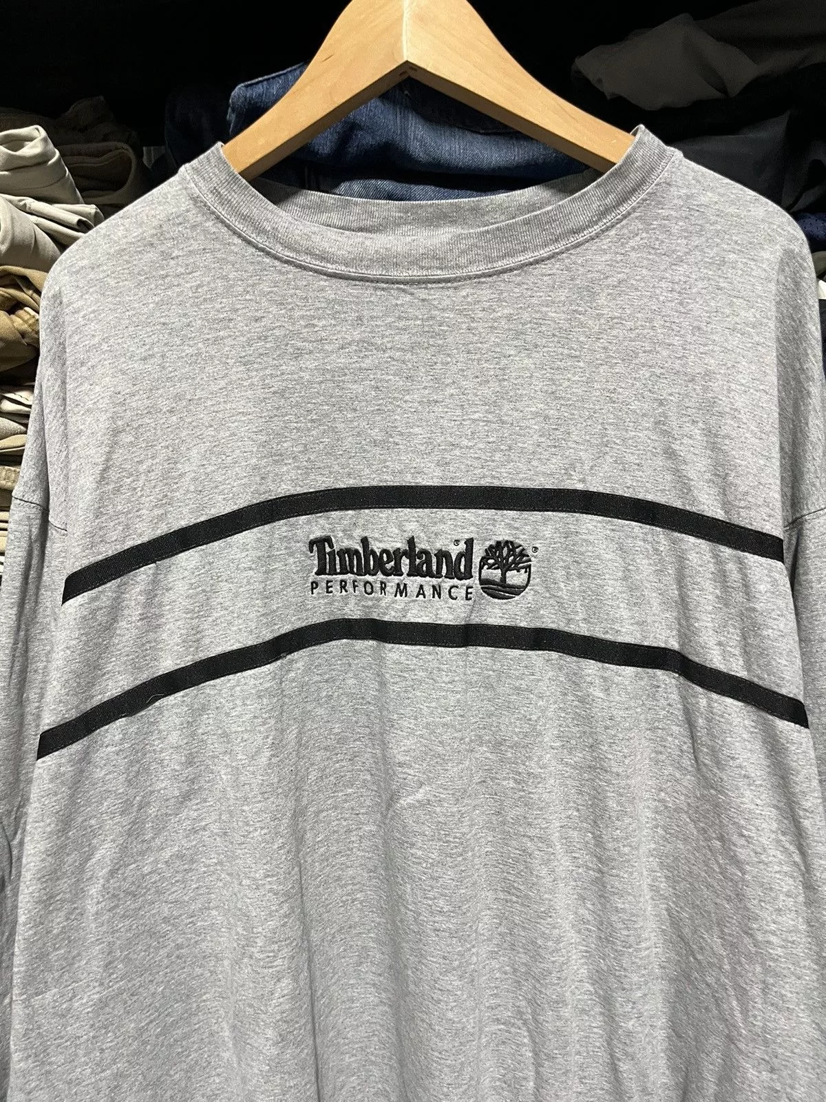 Timberland Short Sleeve T Shirts Timberland × Vintage Crazy Vintage Y2K Timberland Essential Logo Longsleeve Tee Gray Streetwear