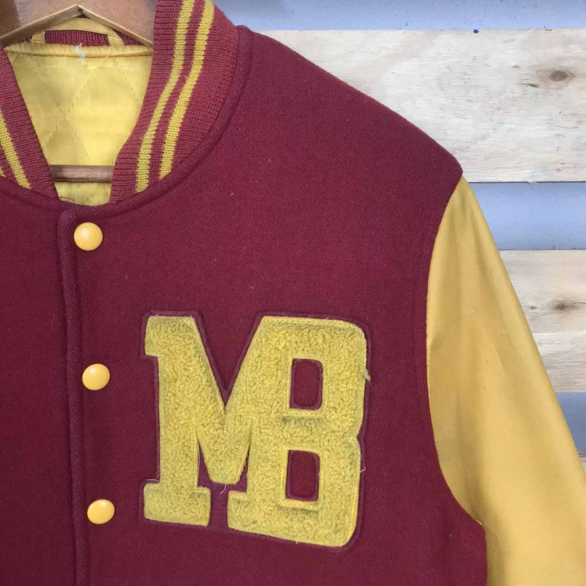 Macbeth Leather Jackets Macbeth × Vintage Vintage Macbeth MB Leather Varsity Jacket Big Logo Multi