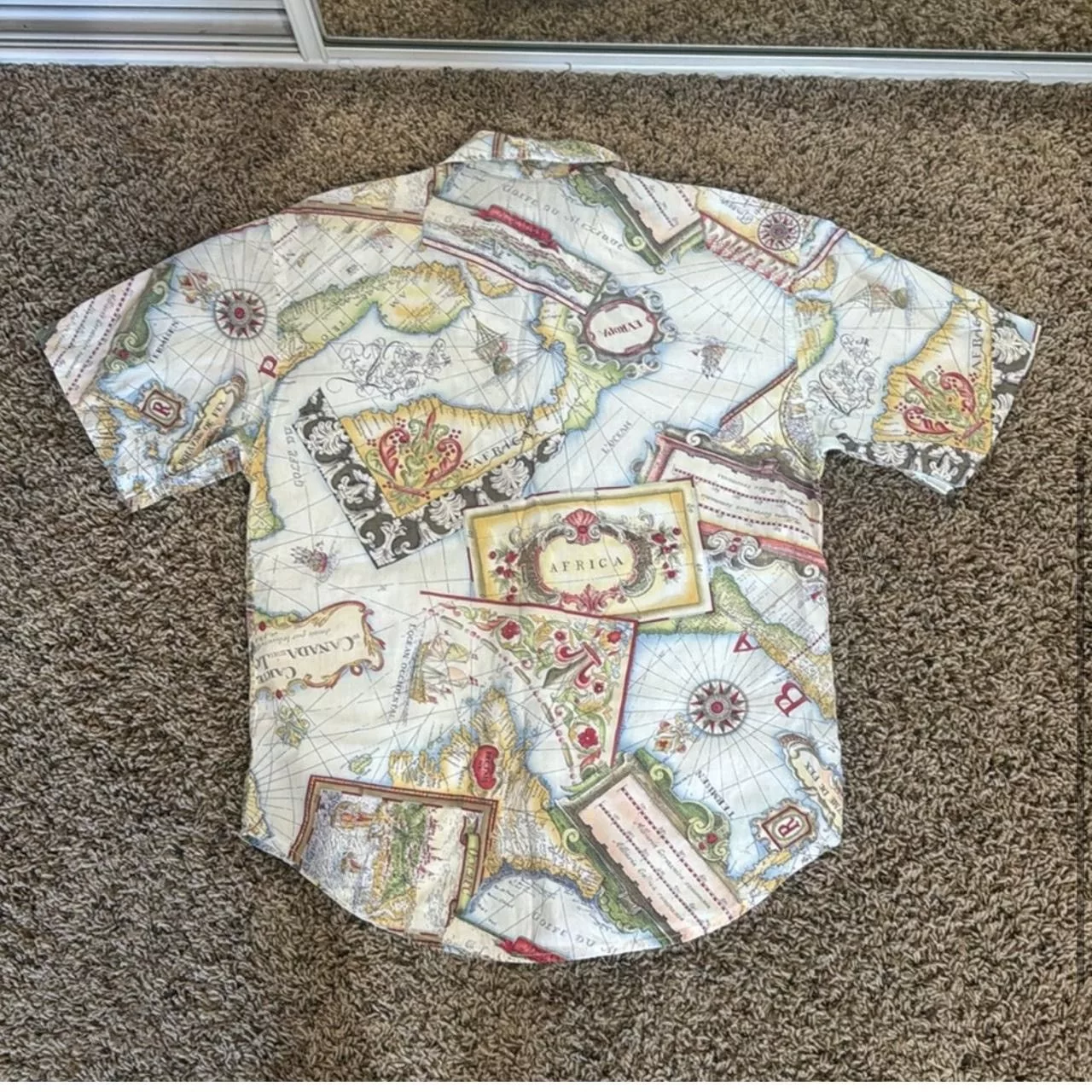 Vintage Button Ups Vintage World Map Button Down White