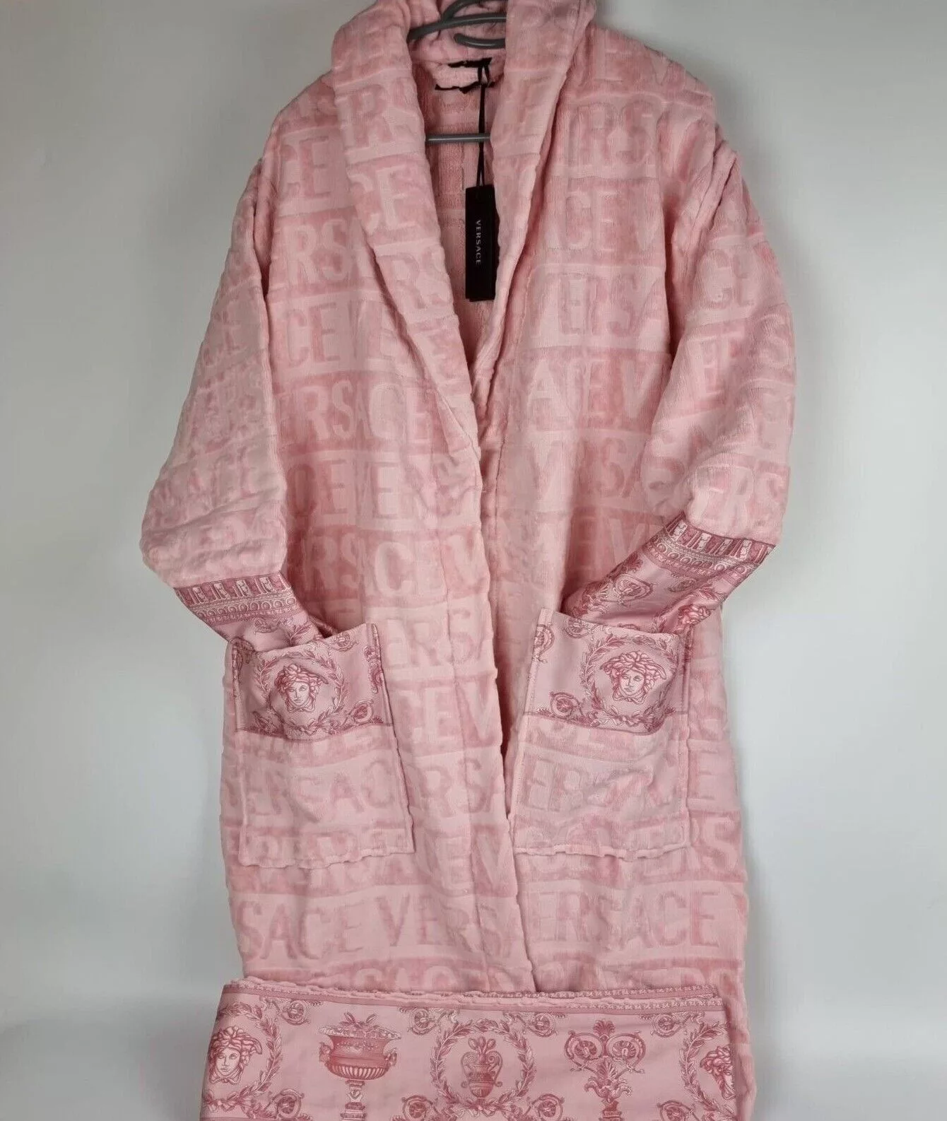 Versace Light Jackets Versace Baroque Print Light Pink Long Bathrobe New M