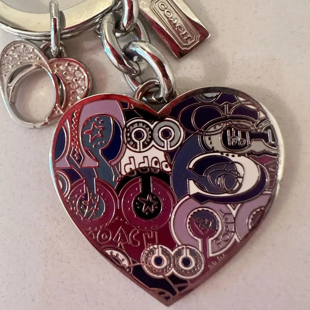 Coach Miscellaneous COACH Silver Poppy Graffiti Enamel Hearts Keychain Bag Charm