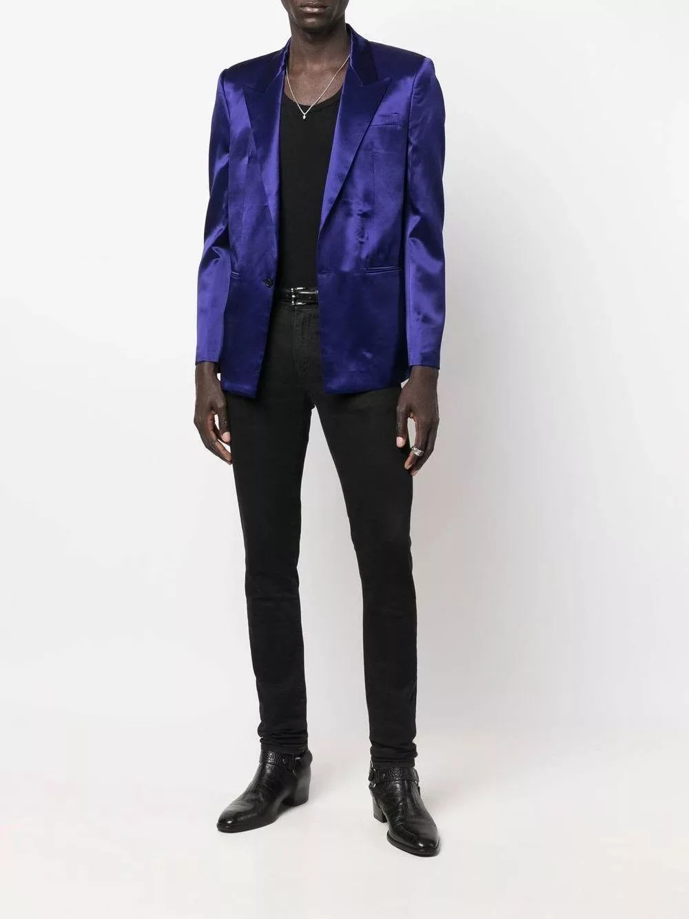 Saint Laurent Paris Light Jackets Saint Laurent Paris o1s1wg110724 Fitted Single-Breasted Jacket Shiny Royal Blue