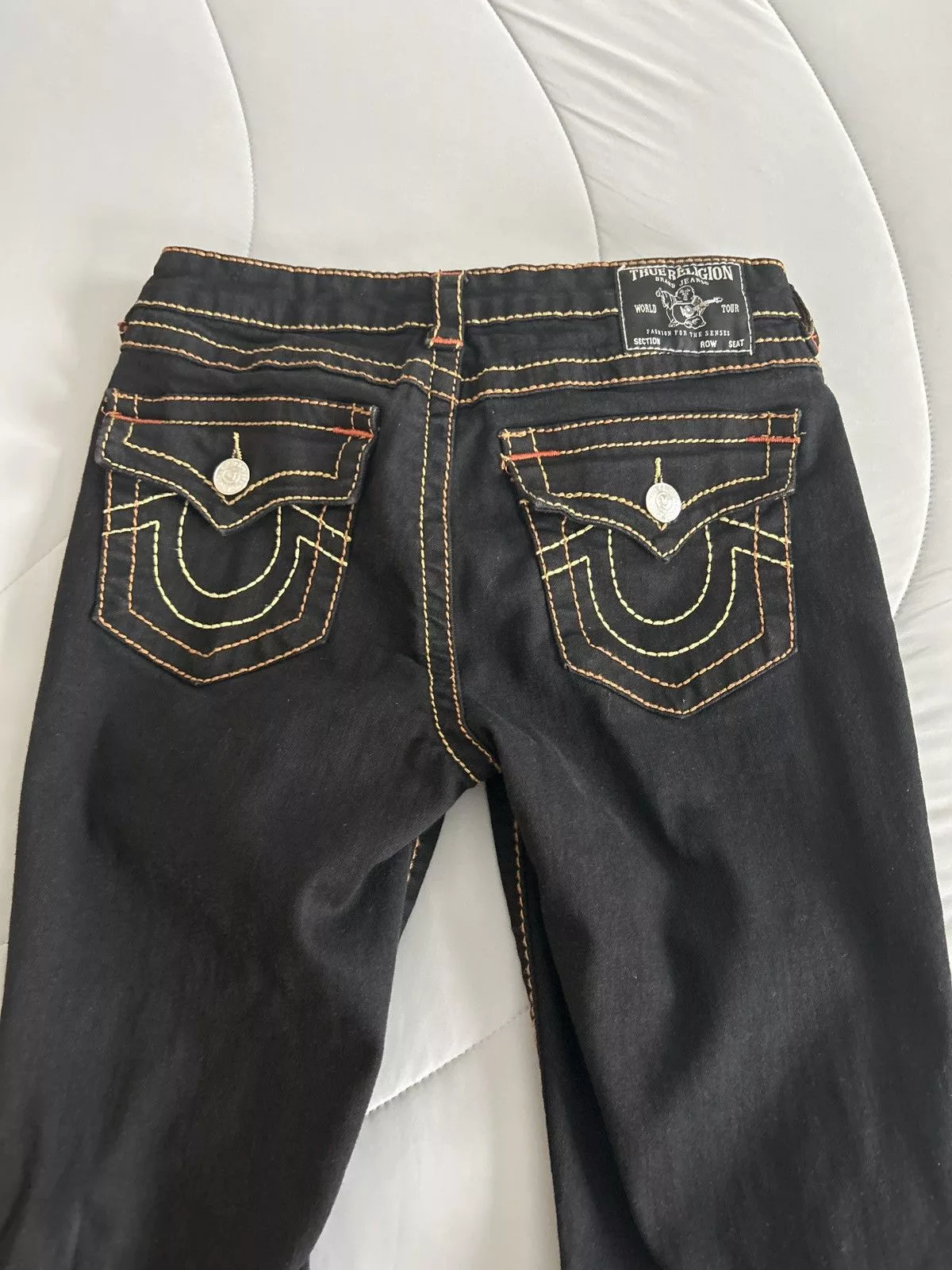 Black & Red Denim True Religion Jeans