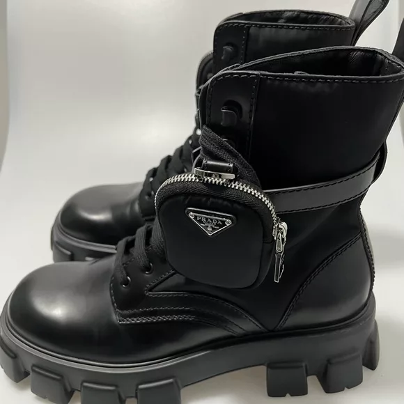 Prada Boots Prada Monolith Lug-Sole Leather Combat Boots Black Men’s UK