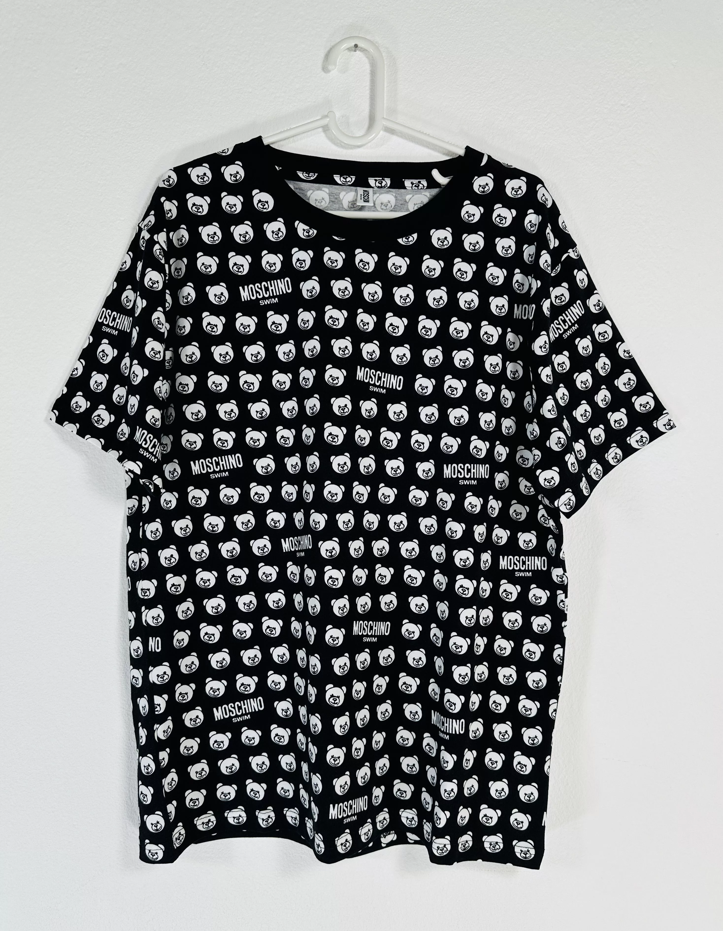 Moschino Short Sleeve T Shirts Moschino Men's Black Casual T-Shirt with Bear and All Over Logo Gray