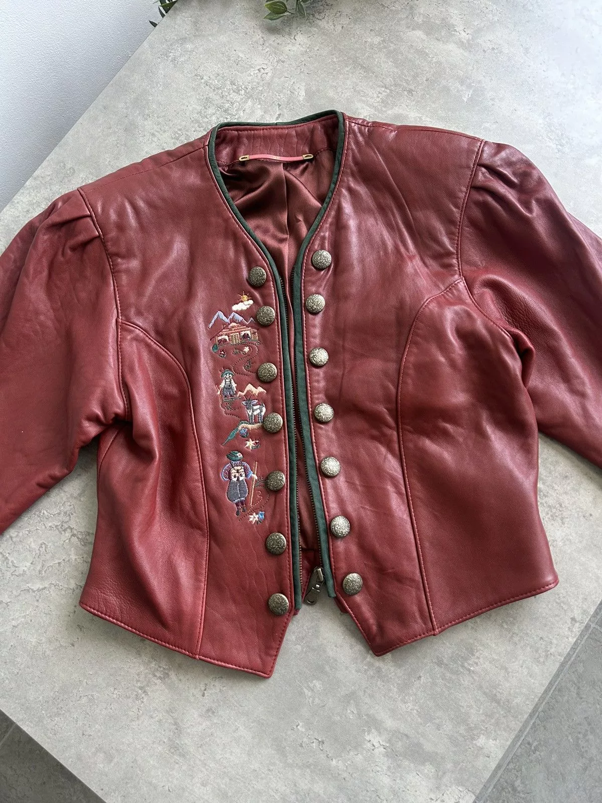 Vintage Leather Jackets RARE Gorgeous Leather Cherry Vintage Jacket with embroidery Red