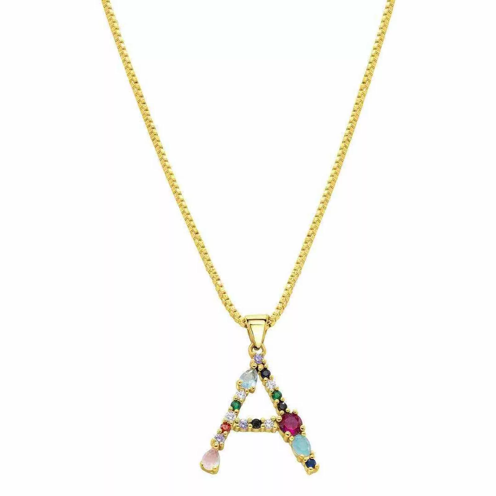 14K Gold Plated Multi Color Stone Initial A Necklace - Curated Home Decor