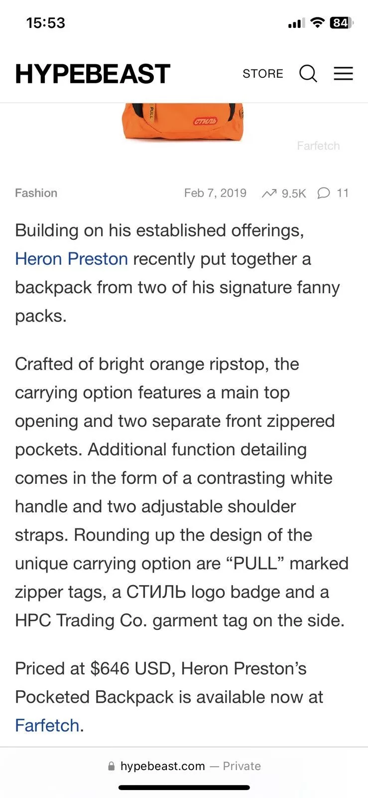 Heron Preston Bags Luggage HERON PRESTON FANNY BACKPACK ~ СТИЛЬ ~ Orange