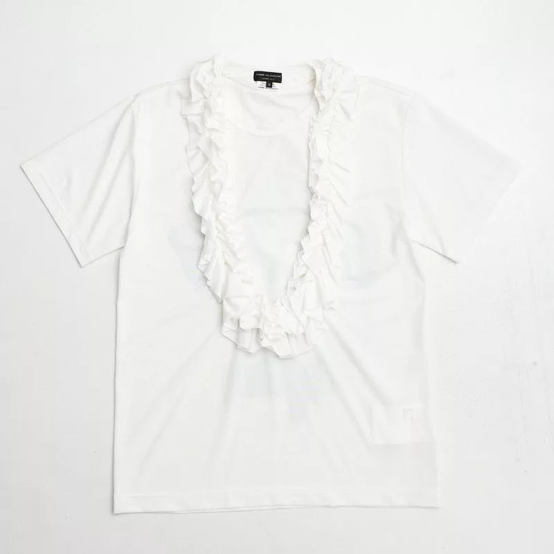 Comme des Garcons Homme Short Sleeve T Shirts Comme des Garcons Homme Short Sleeve Ruffle Decoration Printed Cotton White