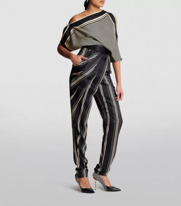 Balmain Pants Balmain o1w1db10624 Asymmetric Draped Silk Satin Pants in Black