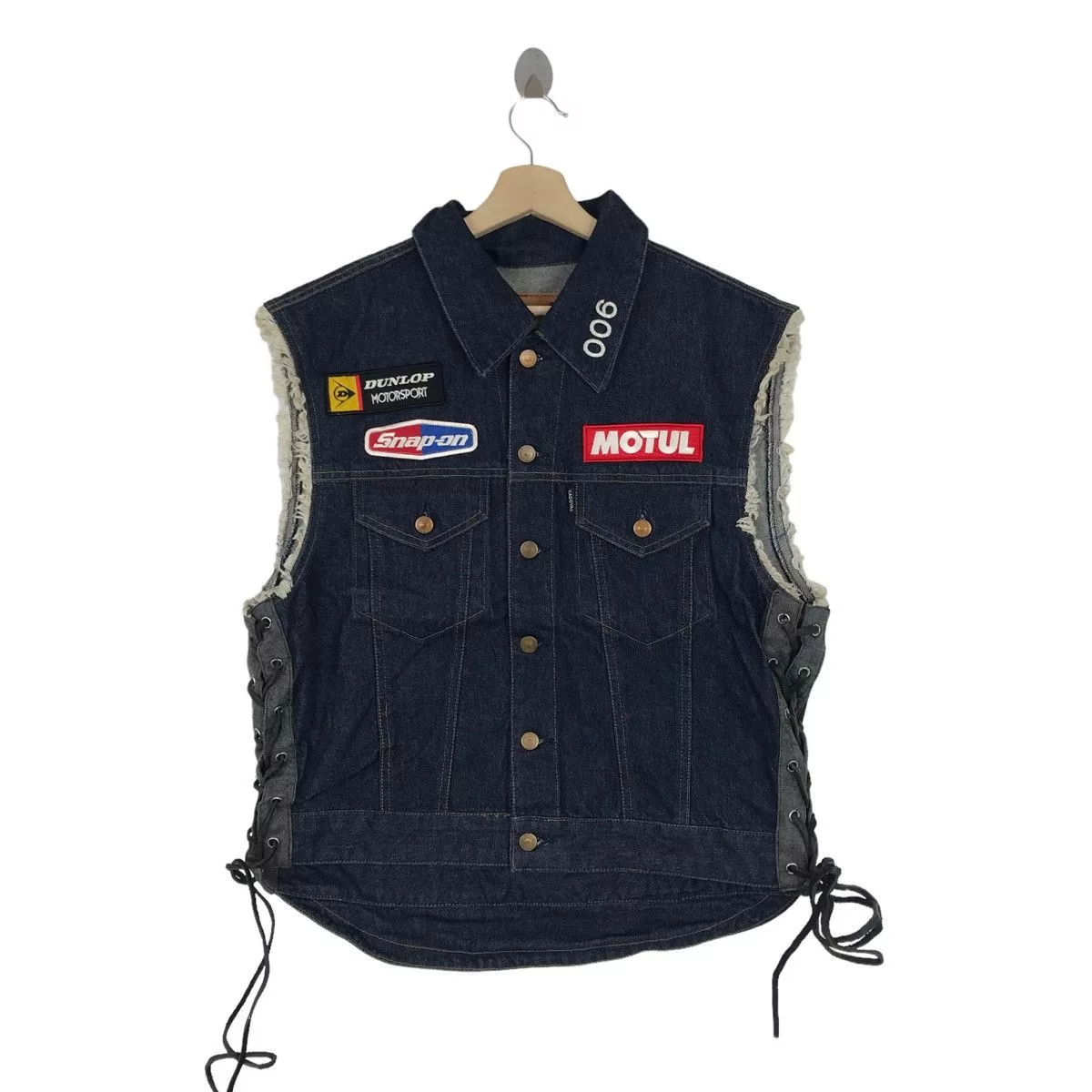 Vintage Vests Vintage KADOYA Denim Vest Sleeveless Racing Spirit And Blue