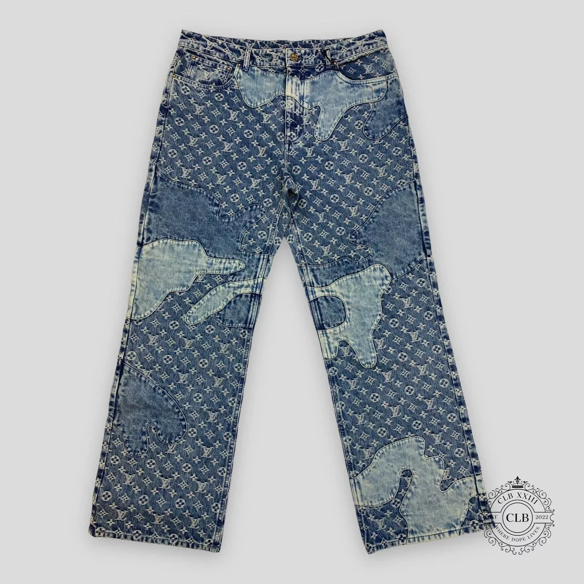 Louis Vuitton Denim Louis Vuitton × Nigo LOUIS VUITTON X NIGO MONOGRAM PATCHWORK DENIM JEANS Blue
