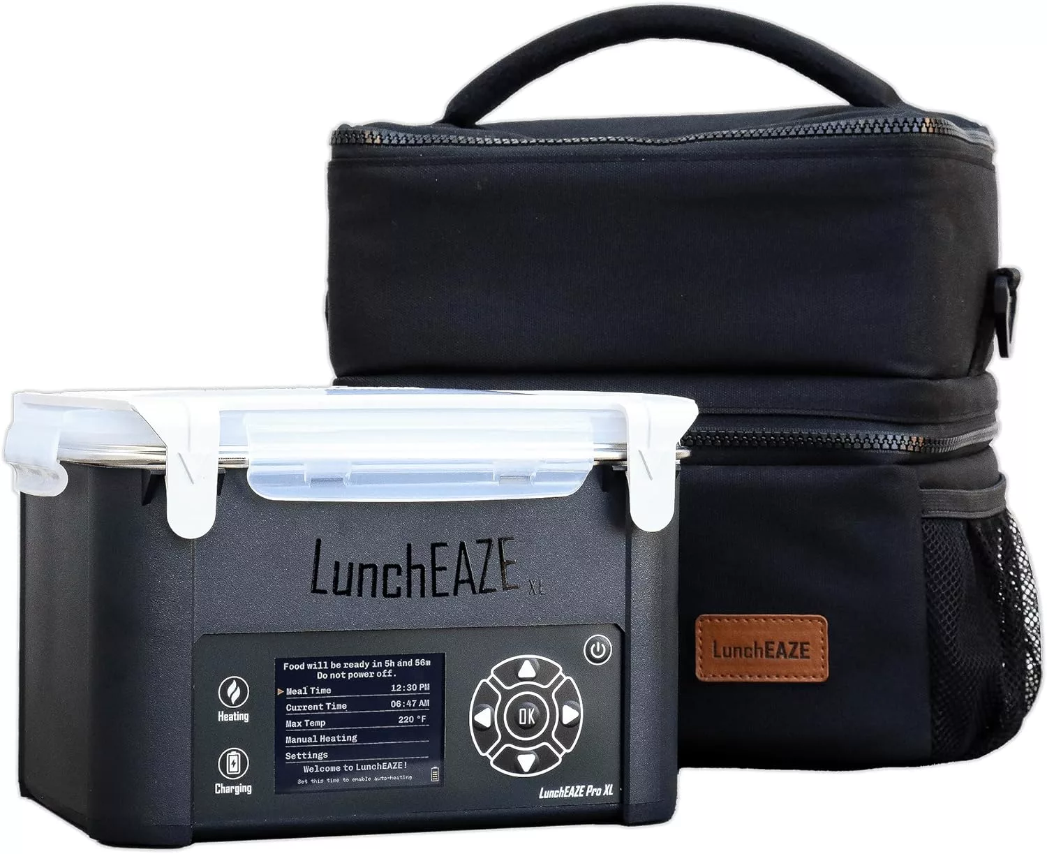 LunchEAZE XL Cordless Heated Lunch Box Battery Powered 6 Cup Capacity Automatic Heating