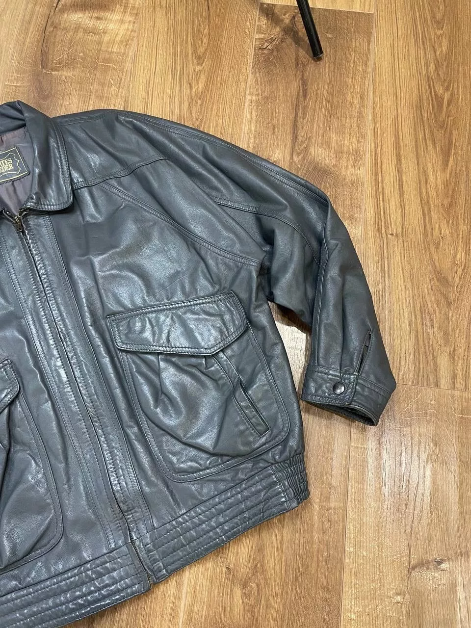 Genuine Leather Leather Jackets Genuine Leather × Vintage Vintage Y2K Aviator Top Gun Genuine Leather Jacket Bomber Gray