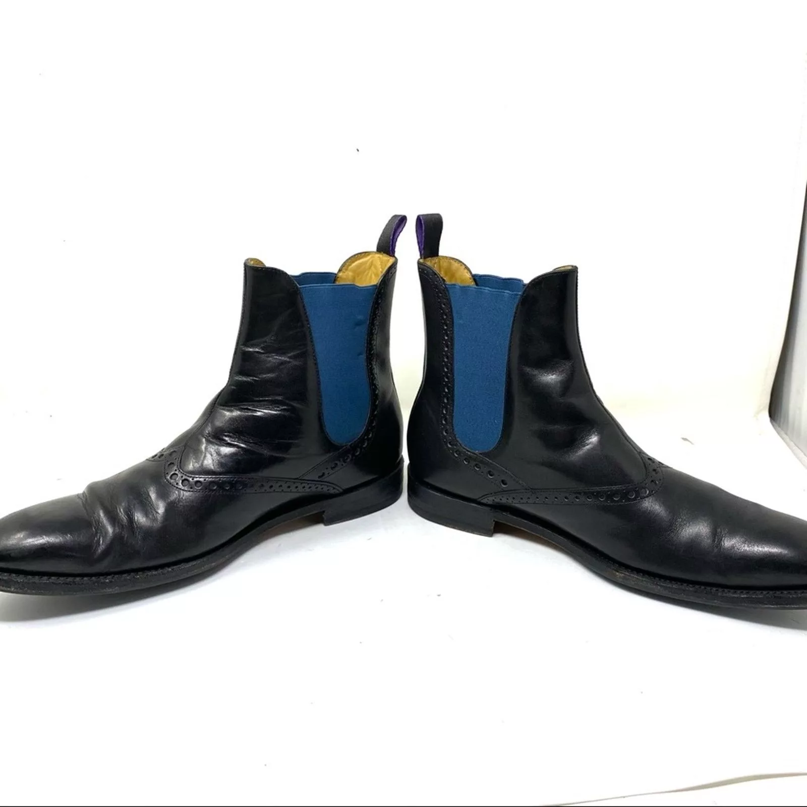 Paul Stuart Boots Paul Stuart black leather brogue Chelsea pull on boots 8
