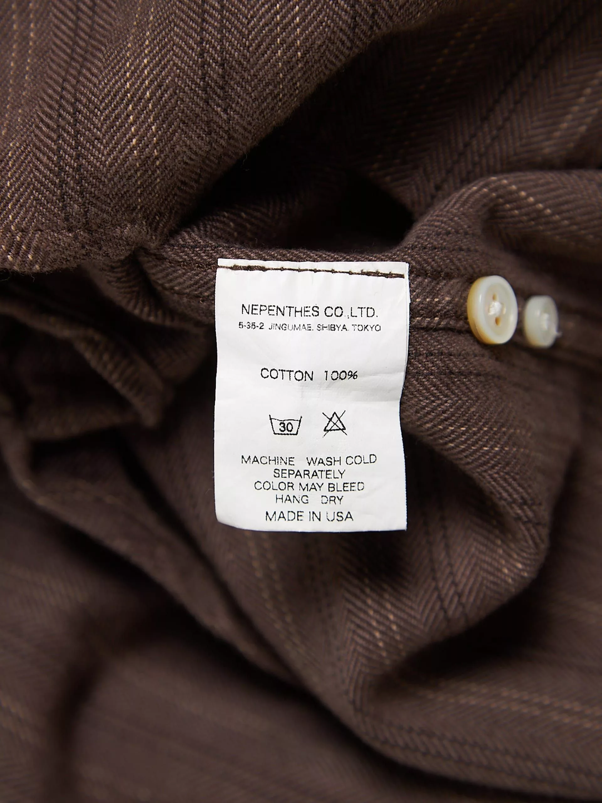 Engineered Garments Long Sleeve T Shirts Engineered Garments Light Brown Striped Buttoned Coton Shirt