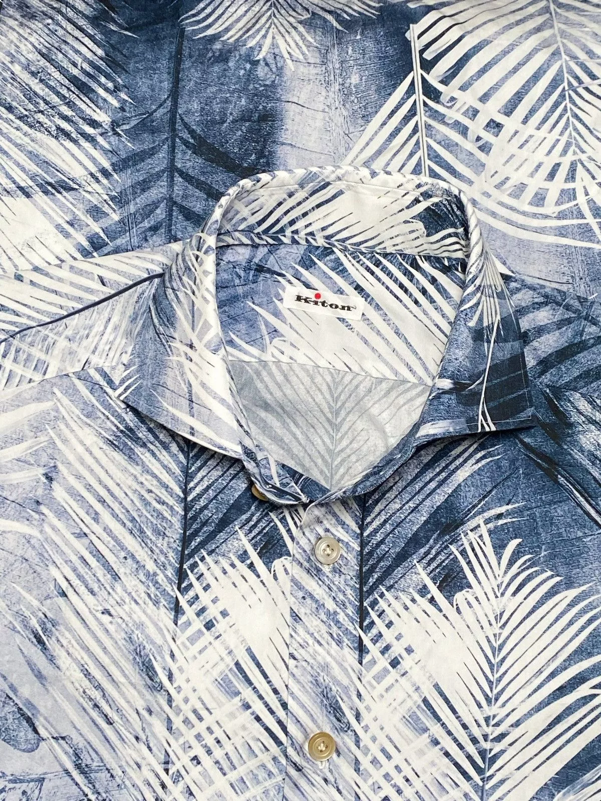 Kiton Shirts Button Ups Kiton Palm Tree Print Button-Up Shirt size 39/15.5 Blue