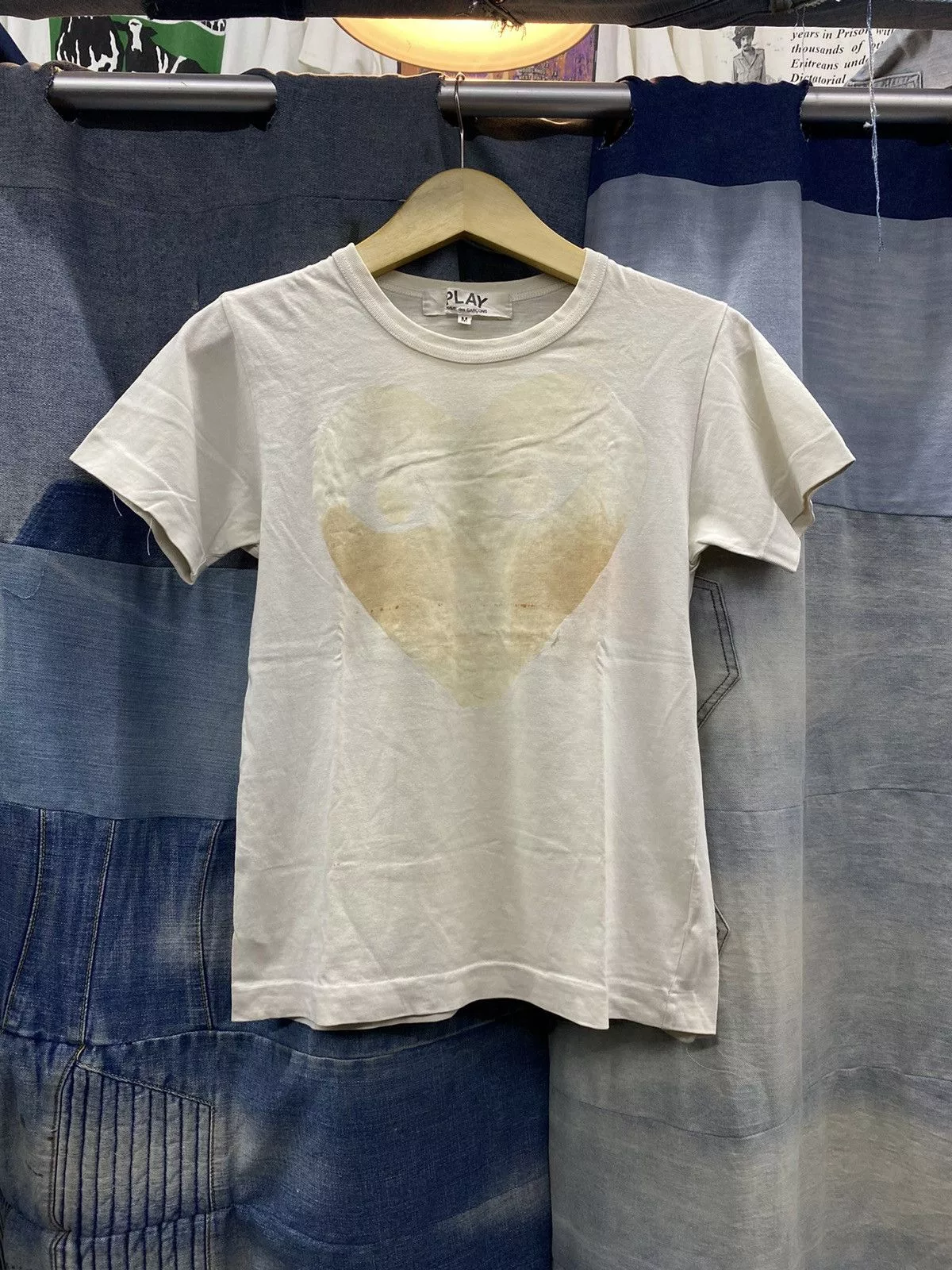 Comme des Garcons PLAY Short Sleeve T Shirts Comme des Garcons PLAY × Japanese Brand × Vintage faded cdg white tshirt