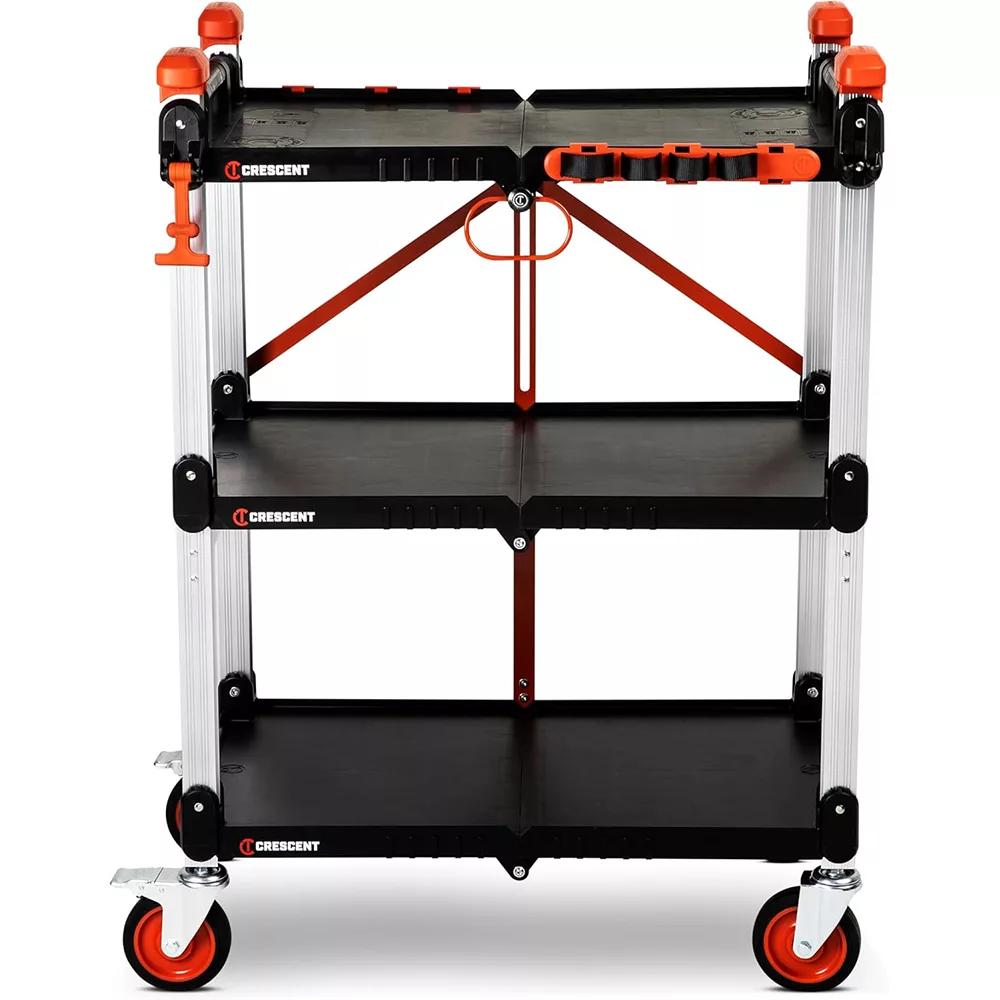Crescent Siterunner, 3 Shelf Heavy Duty Folding Jobsite Cart - 300-Lb Capacity