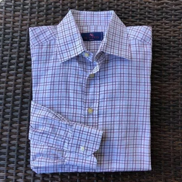 Etro Shirts Button Ups Etro Men's Plaid Button Down Milano White