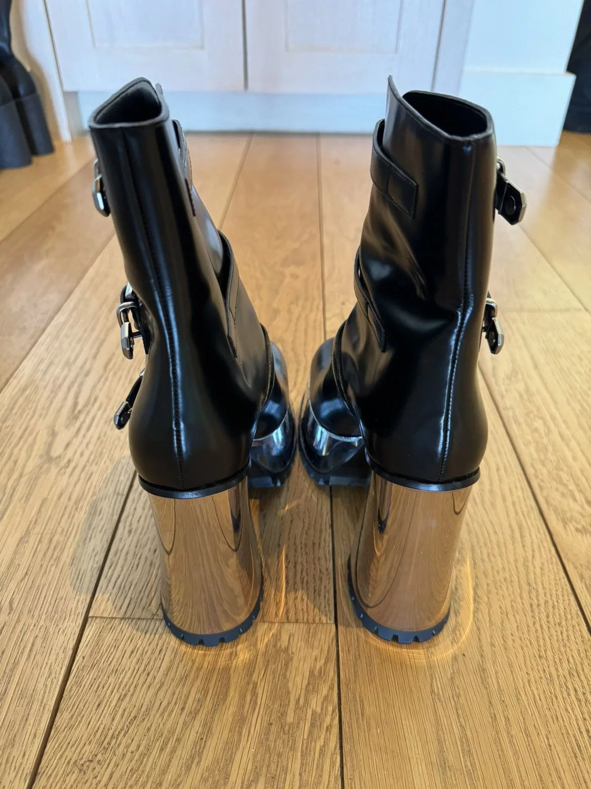 Gucci Boots Gucci Leather Striped Moto Boots Black