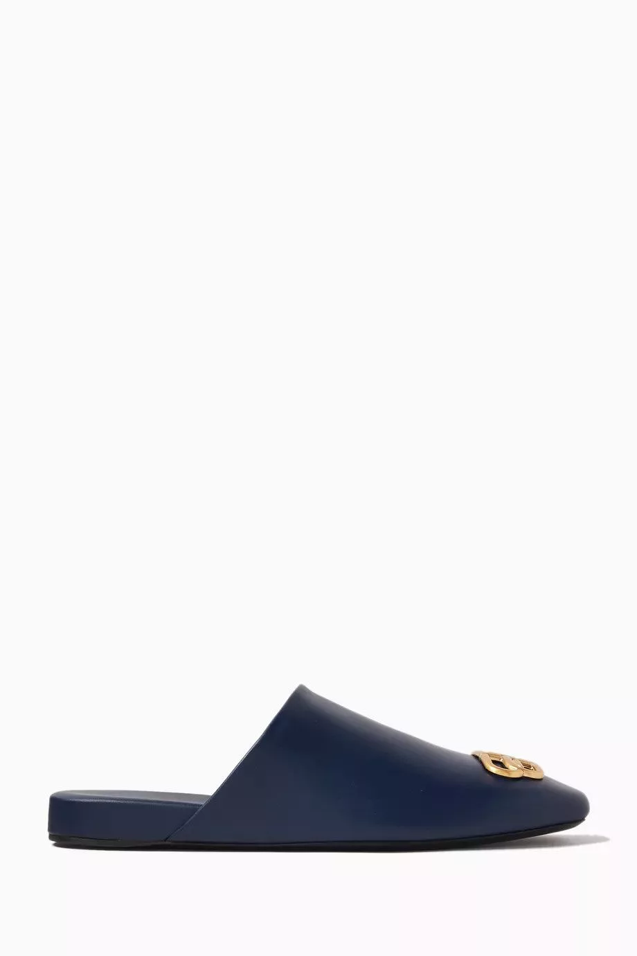 Balenciaga Slip Ons Balenciaga o1la1rc1a0624 Cosy BB Shiny Soft Mules in Navy/Gold Blue