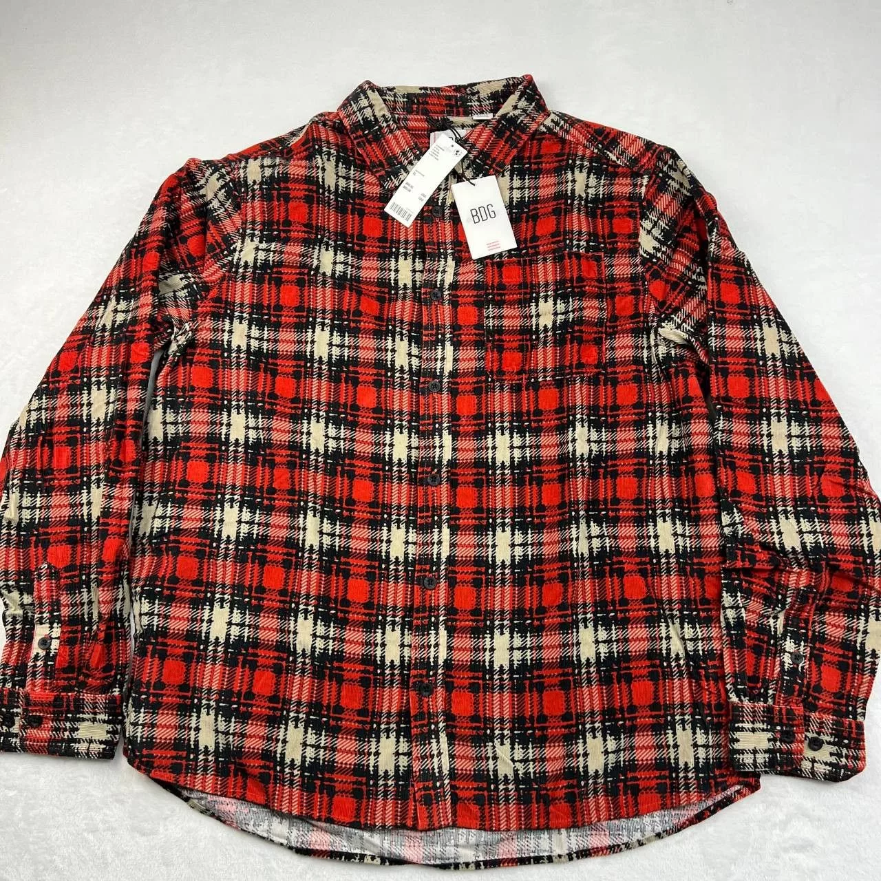 Bdg Shirts Button Ups BDG Shirt Mens Red Plaid Corduroy Button Down Cotton XL
