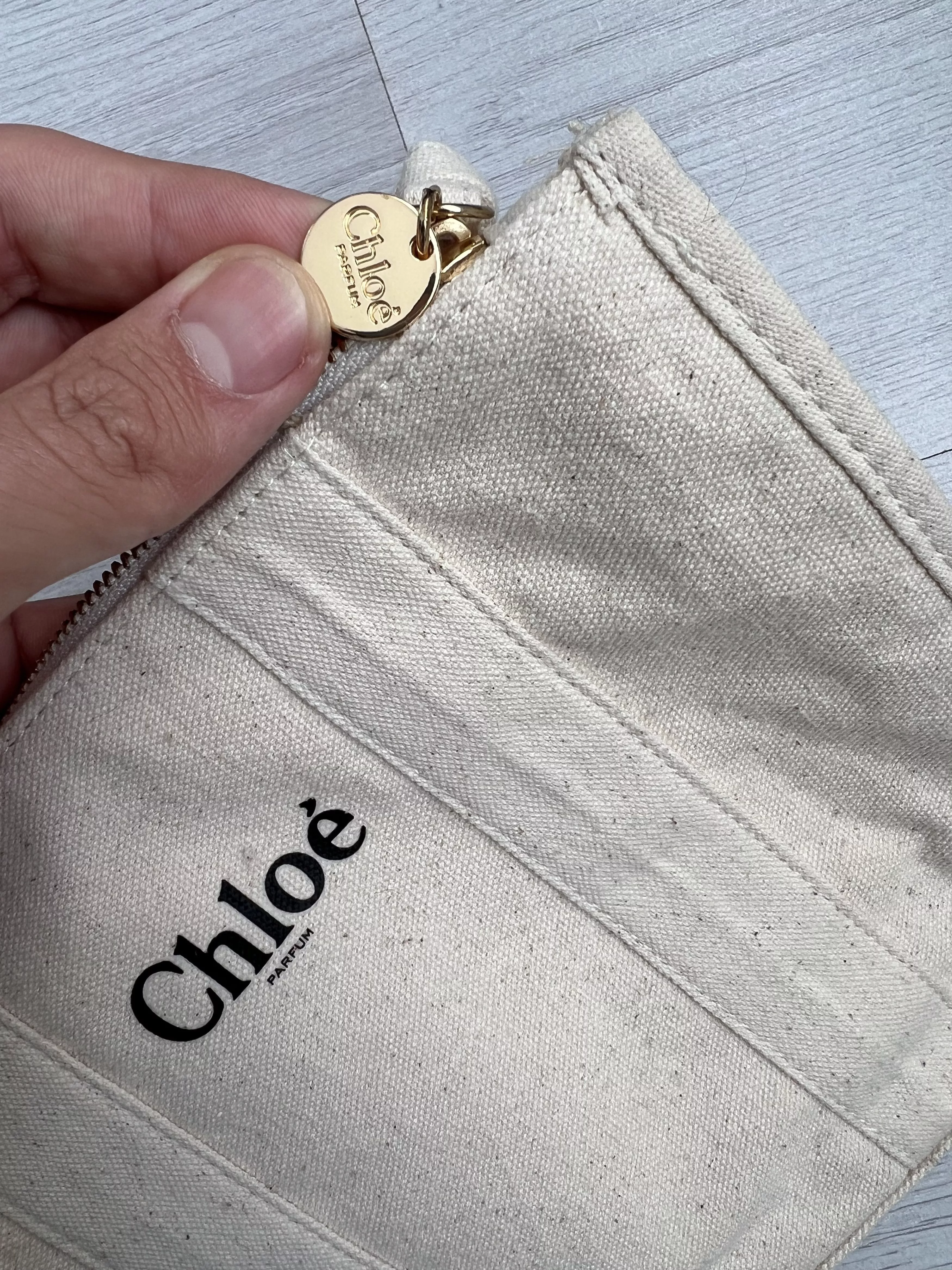 Chloe Clutches Chloe Chloé Parfum Beige Beauty Canvas Pouch Makeup Cosmetics Bag Streetwear