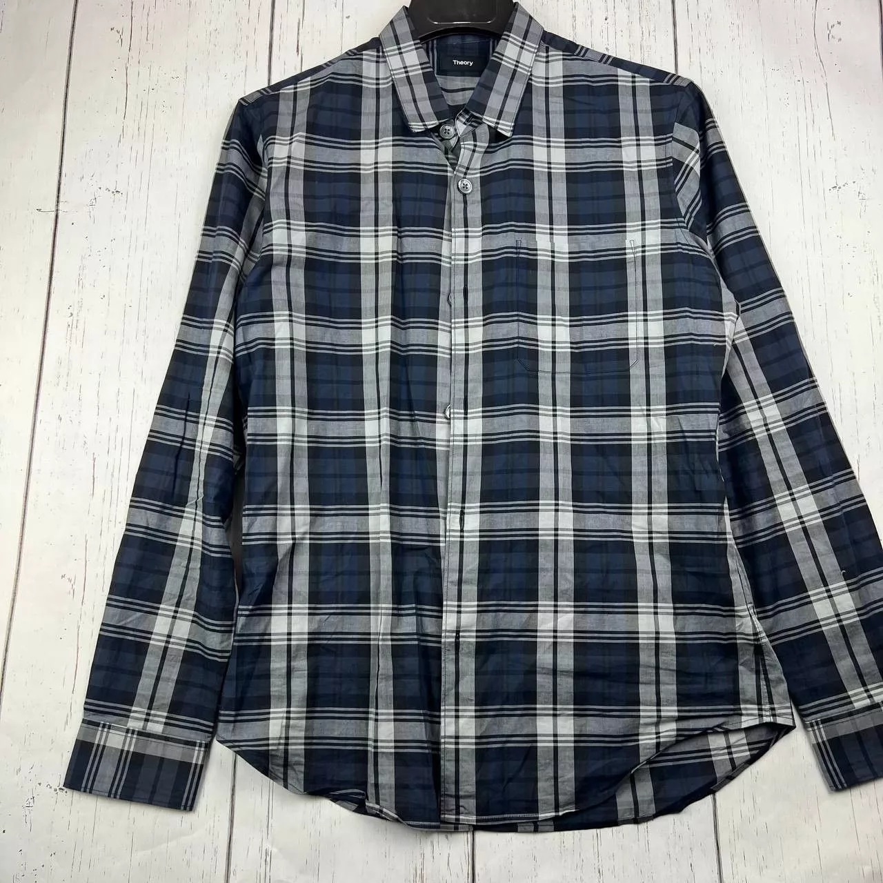 Theory Shirts Button Ups Theory Medium Plaid Long Sleeve Button Down Shirt Blue Men Black