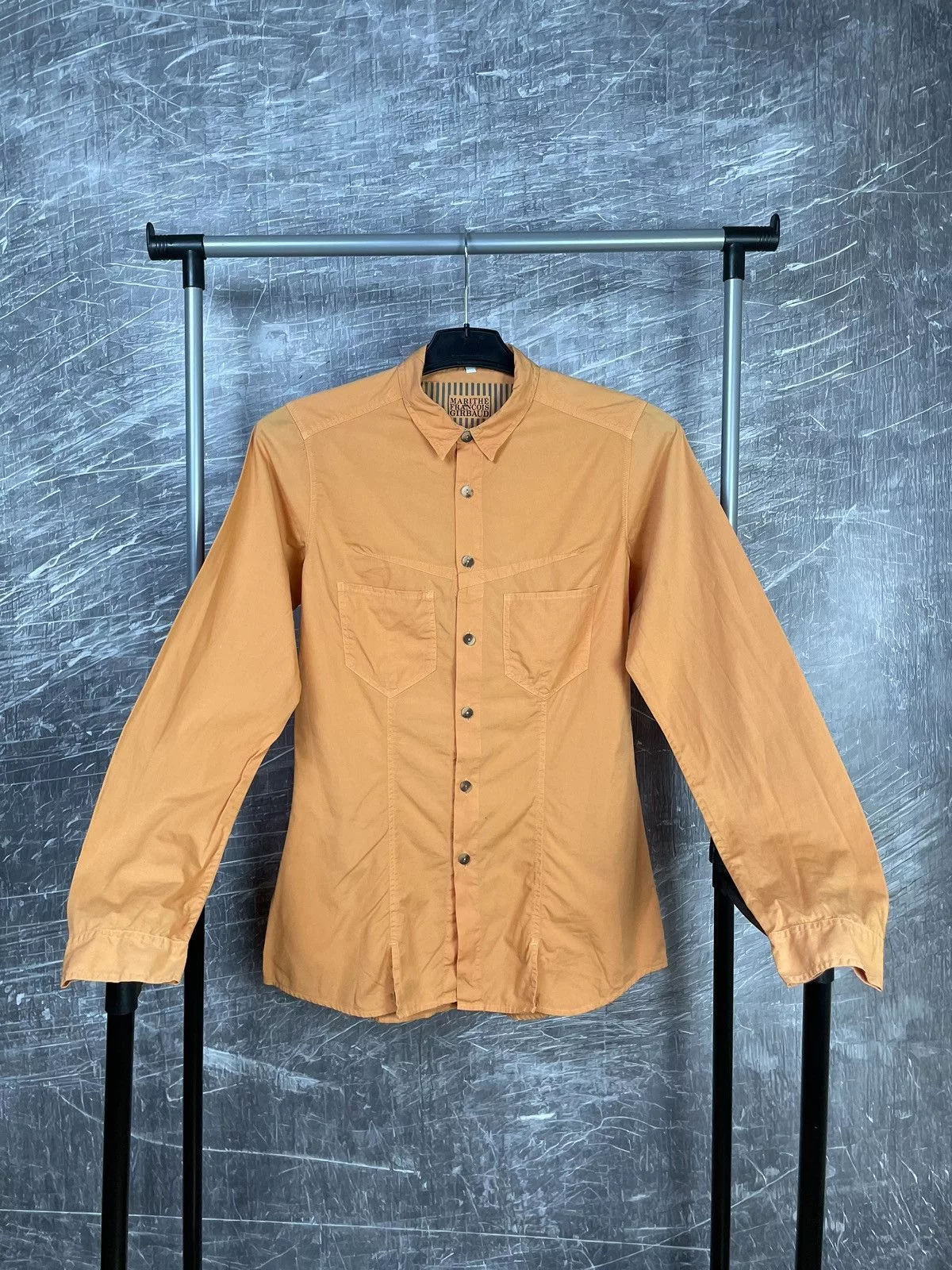 Marithe + Francois Girbaud Mini Dresses Marithe + Francois Girbaud × Vintage MARITHE FRANCOIS GIRBAUD VINTAGE POCKET DRESS SHIRT Y2K Orange Avant-Garde