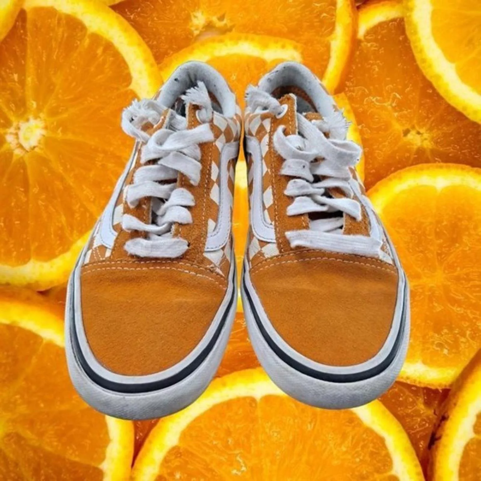 Vans Low Top Sneakers Vans Pro Sneakers Orange and White Check Size 5