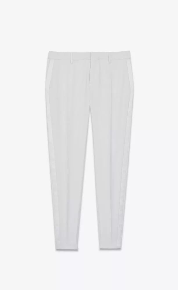 Saint Laurent Paris Pants Saint Laurent Paris o1b1hav110724 Tuxedo Pants in Grain De Poudre in White