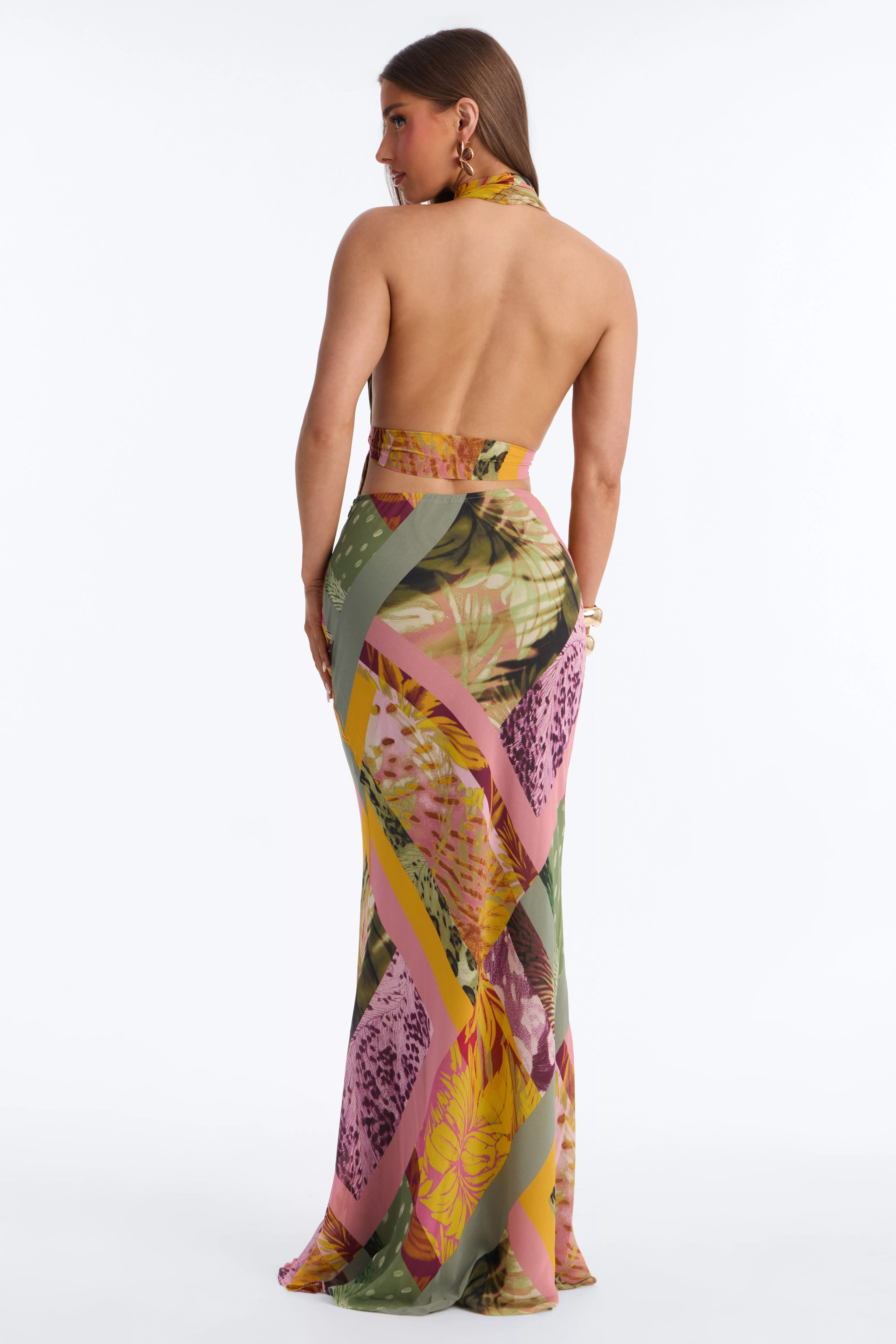 Gigi Chiffon Skirt Set - Green/combo