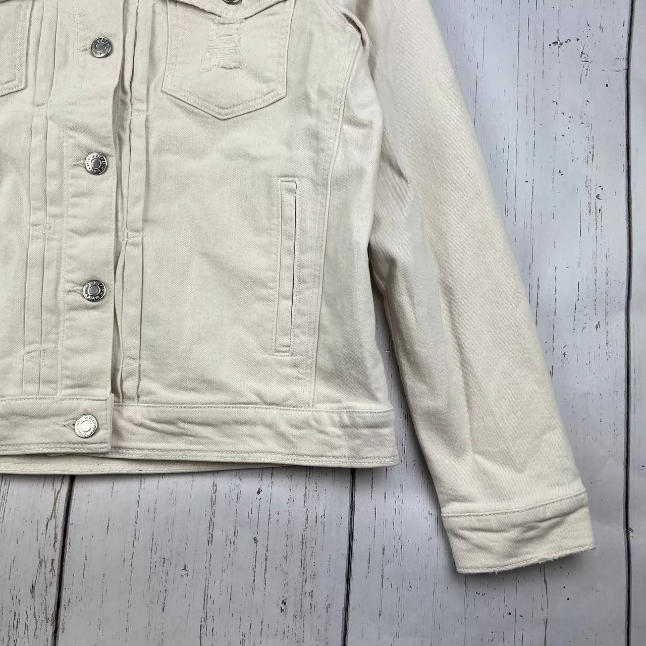 Mavi Denim Jackets Mavi Small Printed Classic Fit Stretchable Denim Jacket White