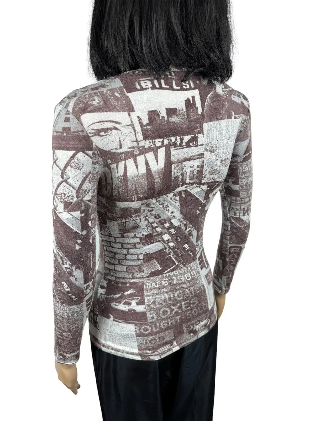 DKNY Blouses DKNY Newspaper Printed Stretch Blouse size 10 Multi