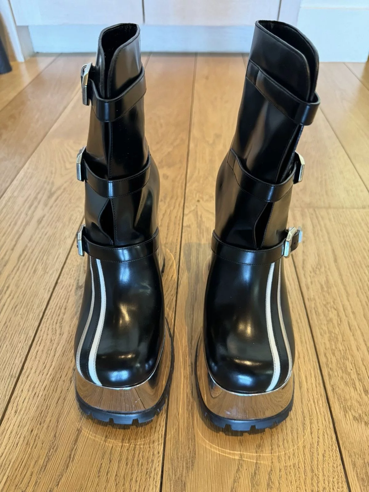 Gucci Boots Gucci Leather Striped Moto Boots Black