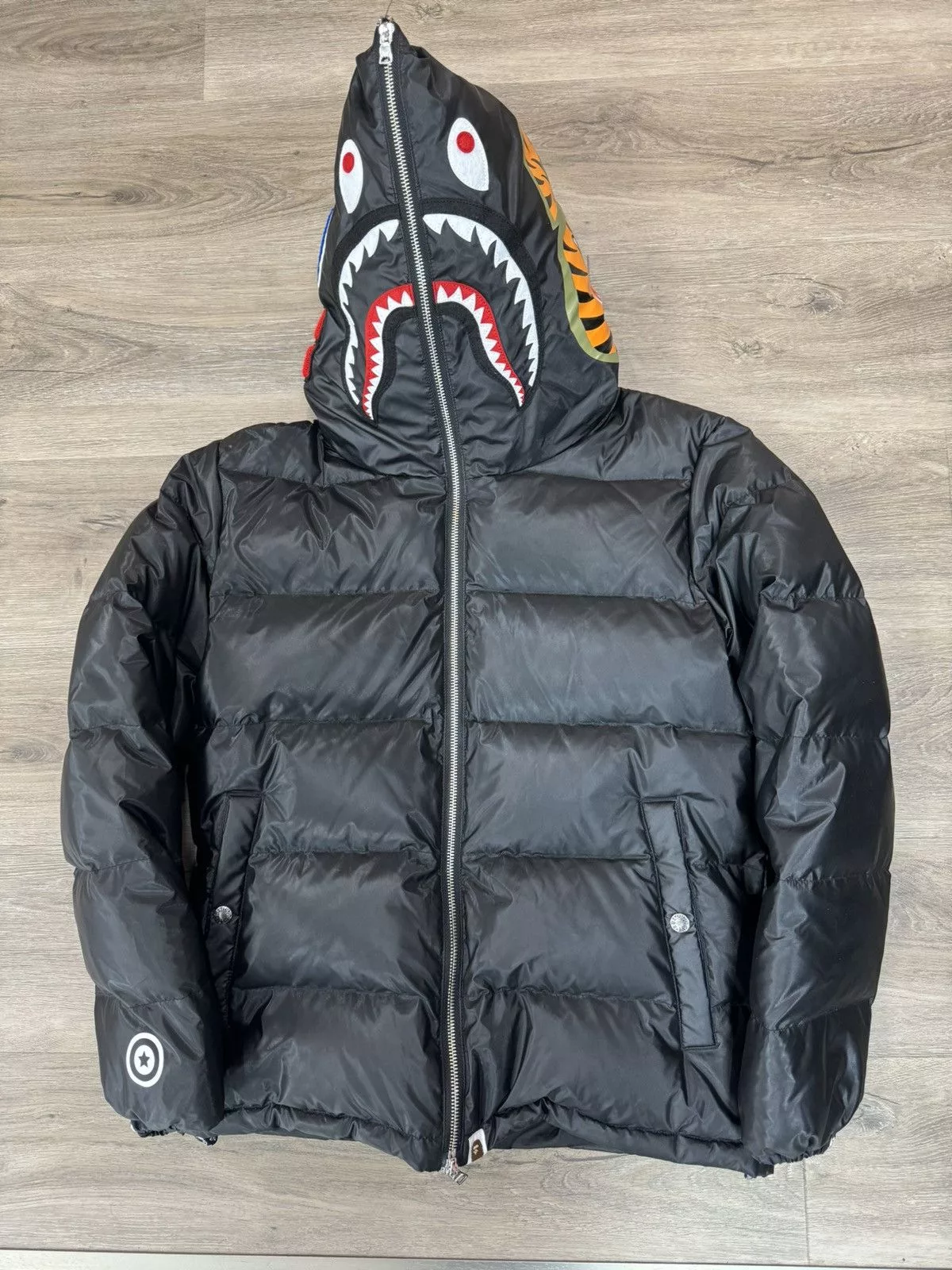 Bape Light Jackets BAPE Shark Puffer Jacket Full Zip Black