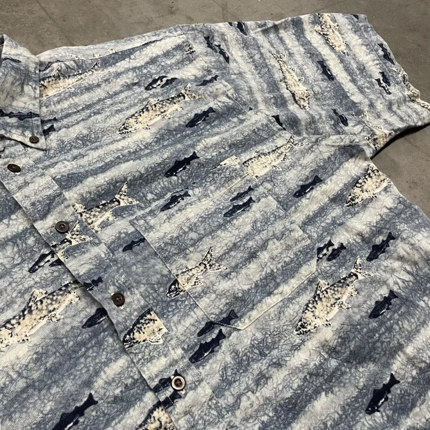 Pendleton Shirts Button Ups Vintage Pendleton Fishing Patterned Button Up Shirt 90s Blue