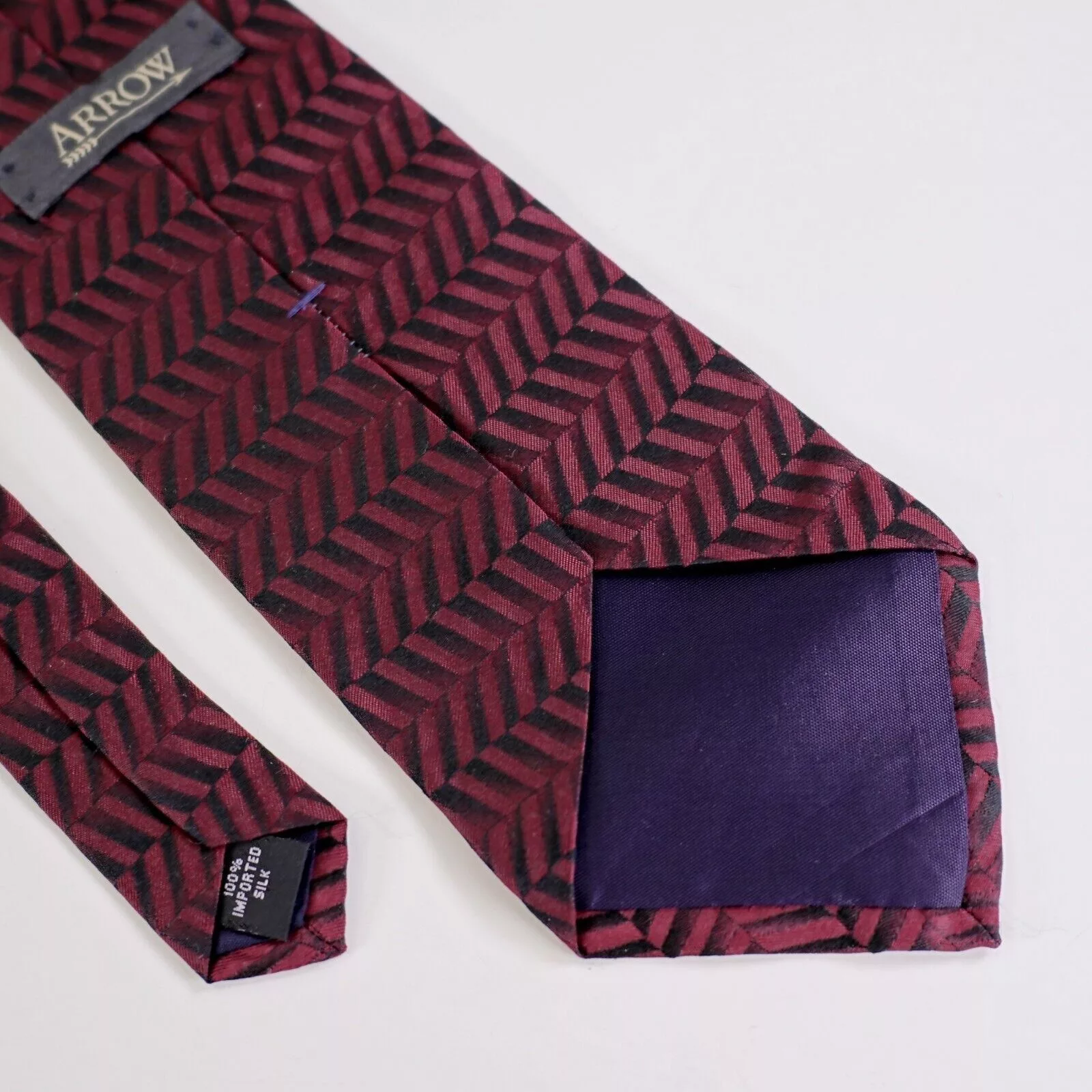 Arrow Ties Pocketsquares Arrow Maroon Red Geometric Herringbone Short Wide Woven Silk