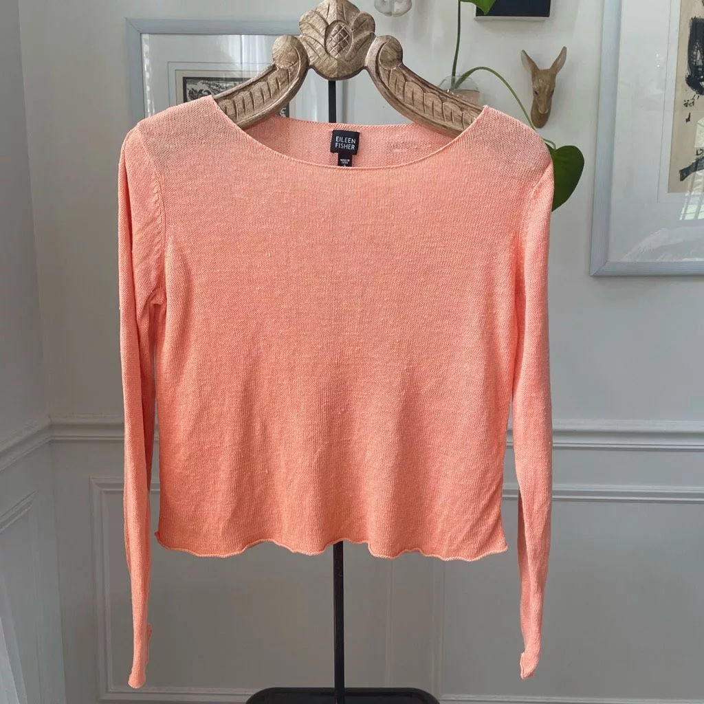 Eileen Fisher Sweaters Eileen Fisher Orange Sherbet 100% Linen Knit Top Sweater S