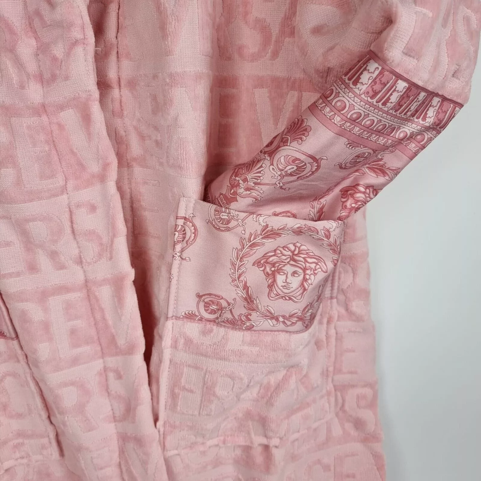 Versace Light Jackets Versace Baroque Print Light Pink Long Bathrobe New S