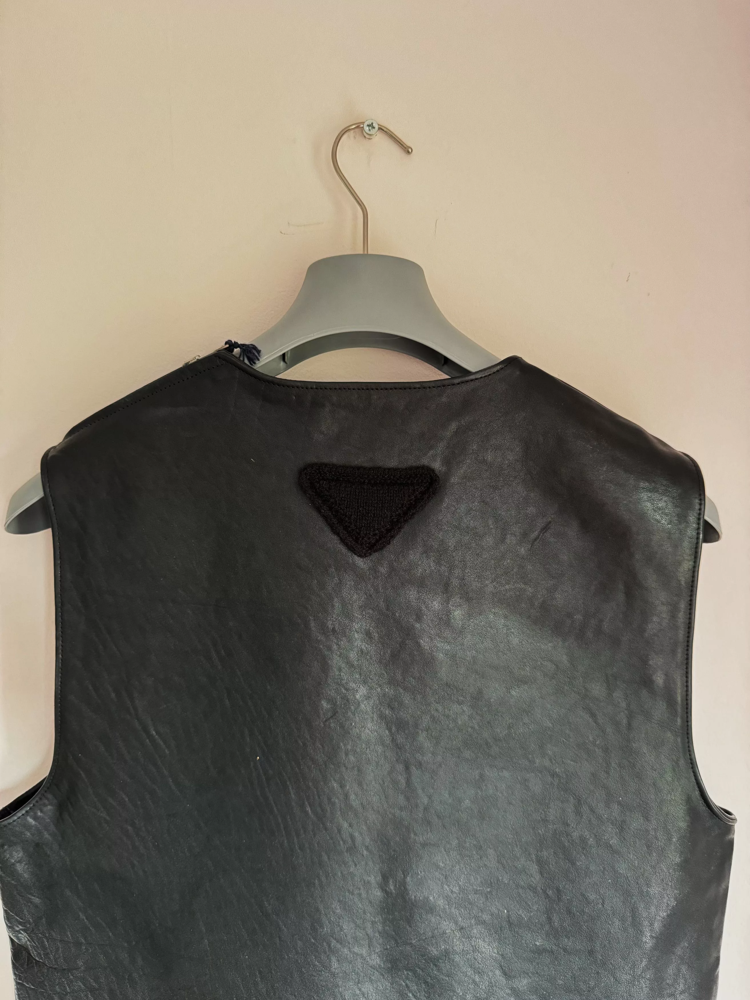 Prada Vests PRADA VITELLO LEATHER VEST Gray