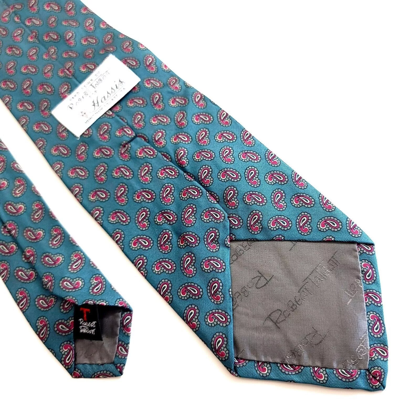 Robert Talbott Ties Pocketsquares Robert Talbott Teal Red Paisley Print Hand Sewn Short Silk T Green